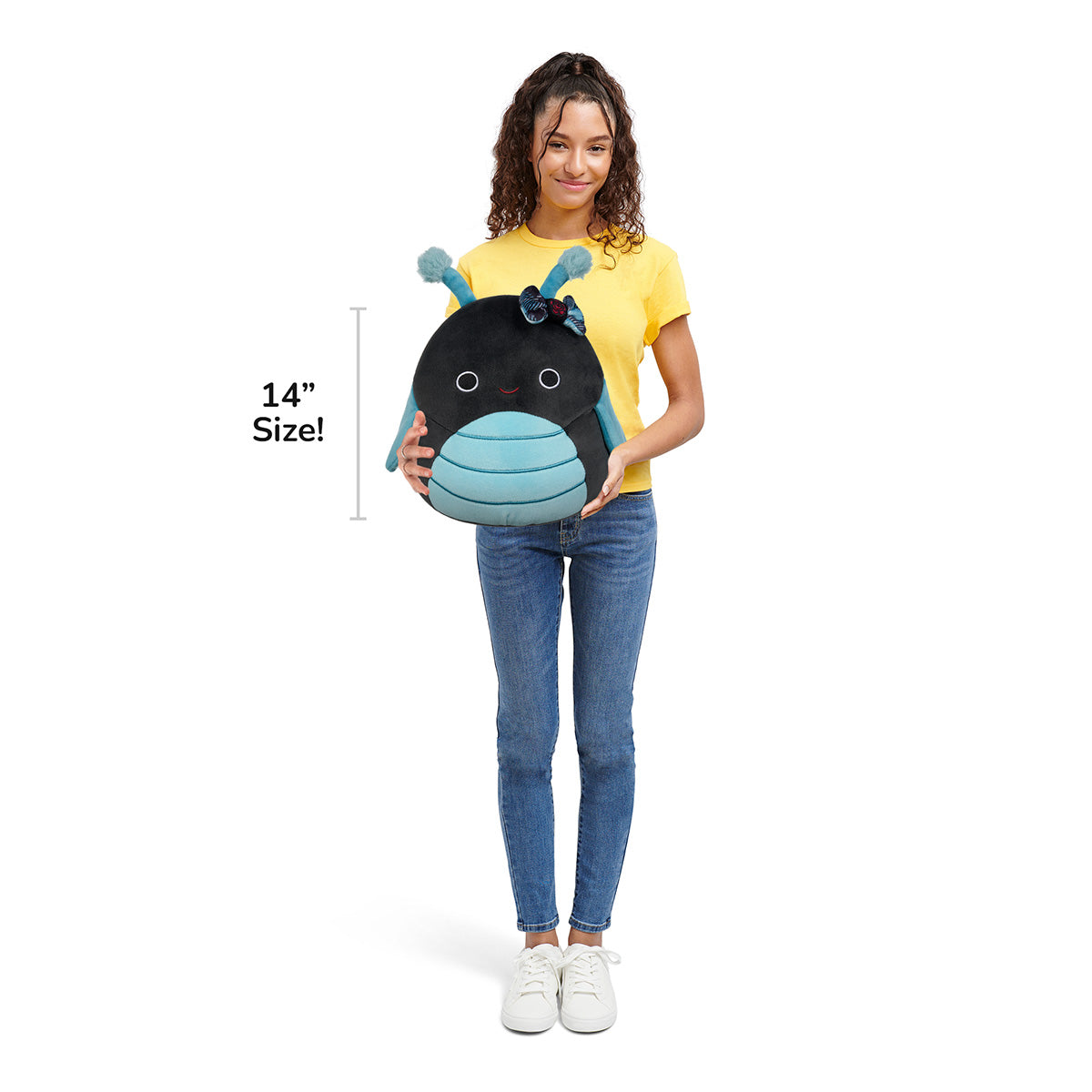 Squishmallows Exclusive | 14" Celie the Teal and Black Grasshopper with Bow | Jazwares
