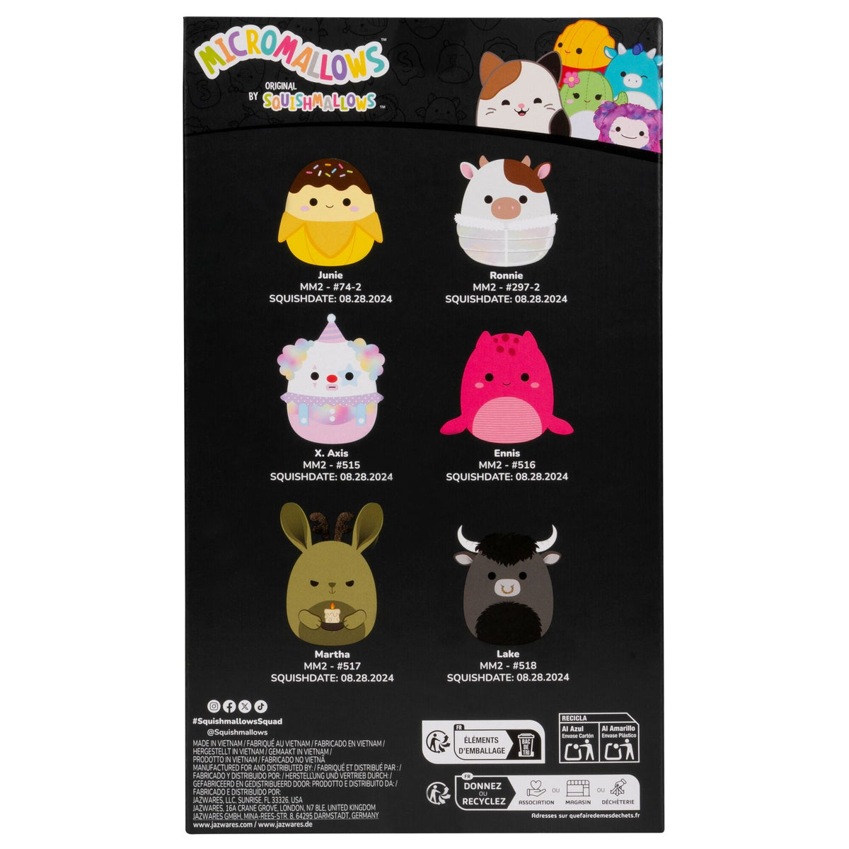 Squishmallows Smart Buy | Micromallows Select Series 6-Pack - Ronnie, Junie, X. Axis, Ennis, Martha, Lake | Jazwares