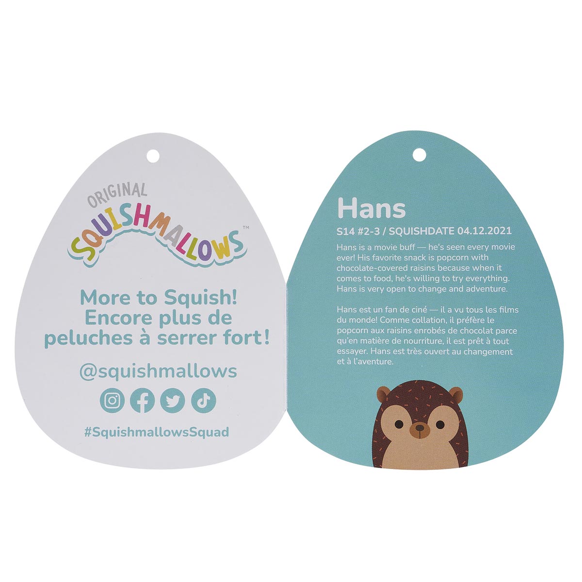 Squishmallows Essential | 14" Hans the Brown Hedgehog | Jazwares