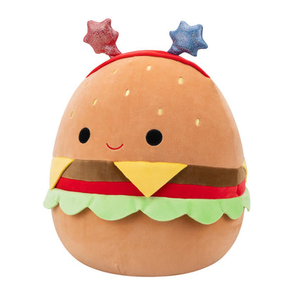 Squishmallows Deals | 14" Carl the Cheeseburger with Red and Blue Star Headband | Jazwares