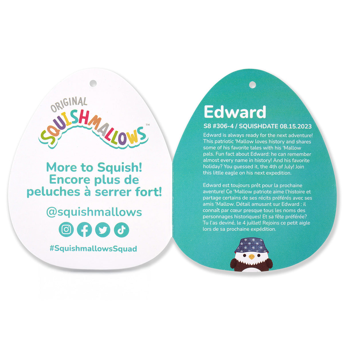 Squishmallows Classic | 5" Edward the Bald Eagle with Bucket Hat | Jazwares