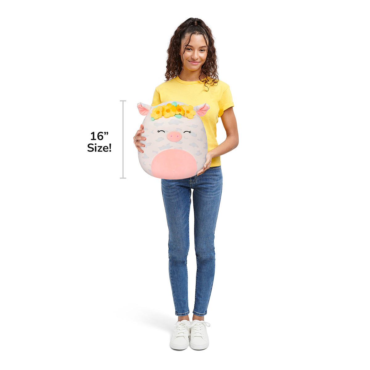 Squishmallows Signature | 16" Rosie the Spotted Pig with Yellow Flower Crown | Jazwares