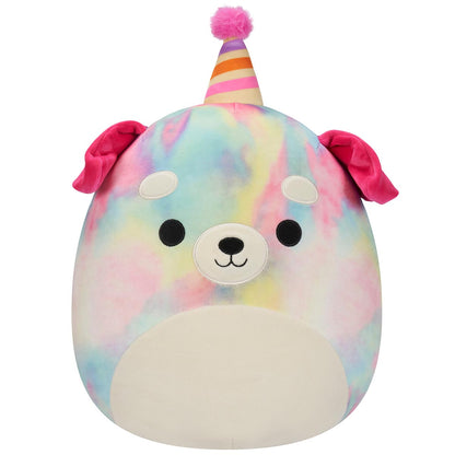 Squishmallows Customer Favorite | 12" Delenne the Rainbow Tie-Dye Dog With Party Hat | Jazwares