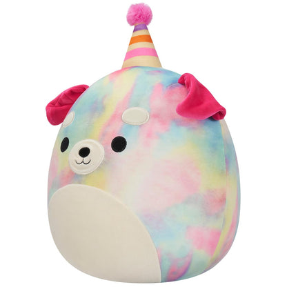 Squishmallows Customer Favorite | 12" Delenne the Rainbow Tie-Dye Dog With Party Hat | Jazwares
