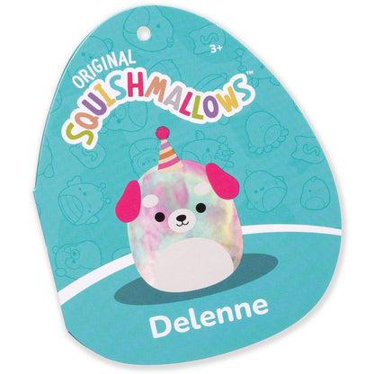 Squishmallows Customer Favorite | 12" Delenne the Rainbow Tie-Dye Dog With Party Hat | Jazwares