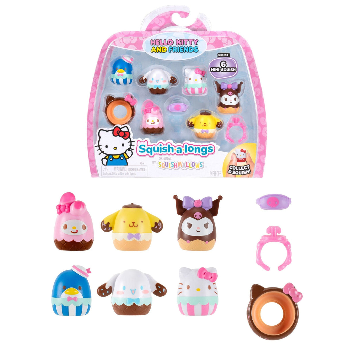 Squishmallows New | Squish-a-longs Hello Kitty and Friends Ice Cream 6-Pack | Jazwares