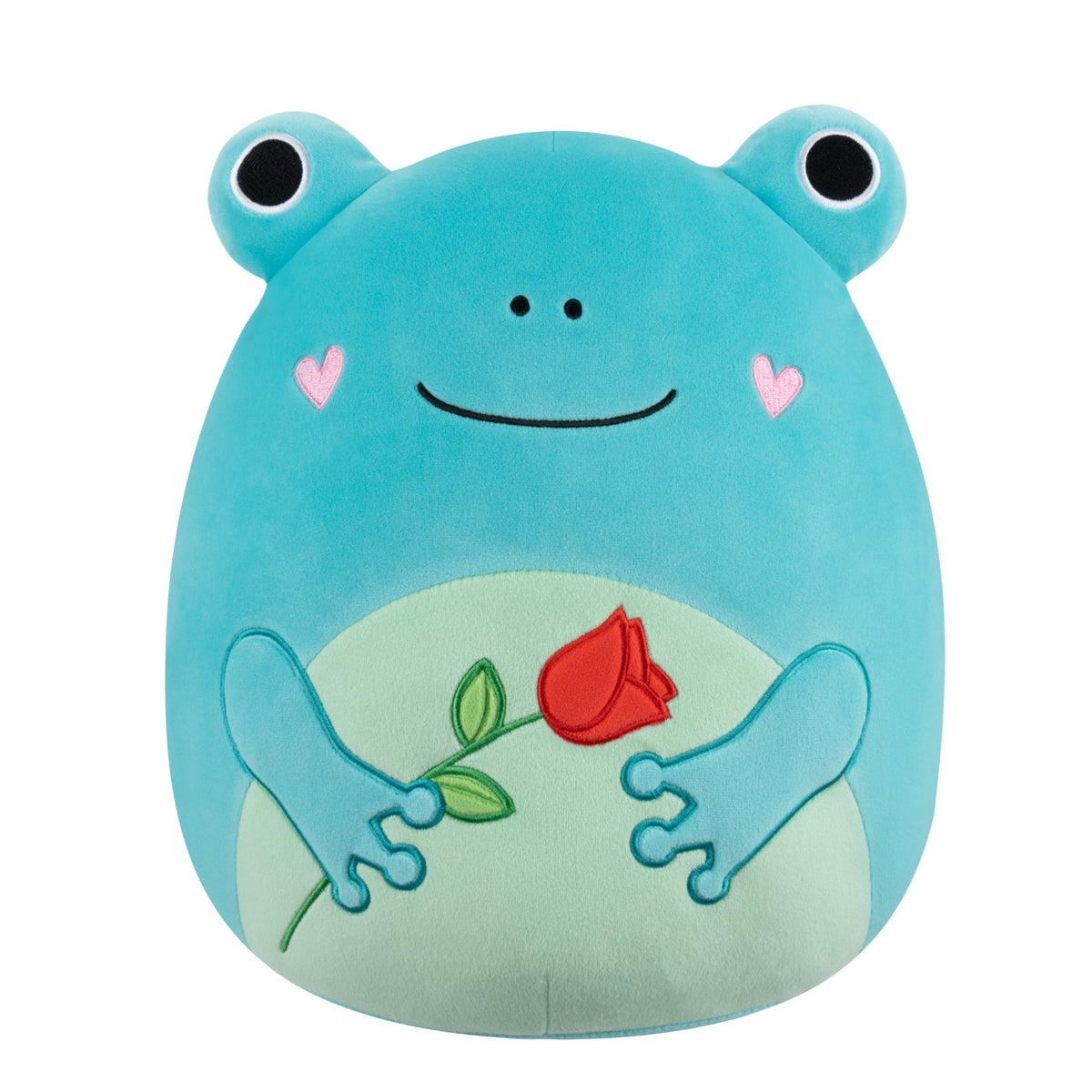 Squishmallows Deals | 12" Ludwig the Teal Frog Holding Rose | Jazwares