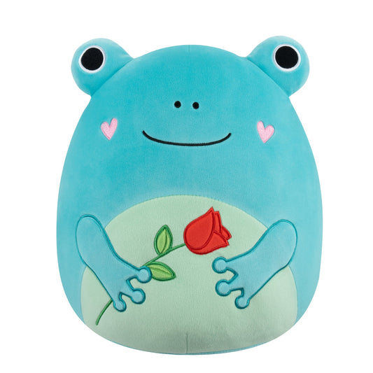 Squishmallows Deals | 12" Ludwig the Teal Frog Holding Rose | Jazwares