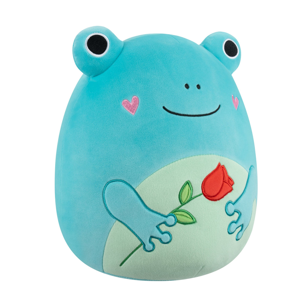 Squishmallows Deals | 12" Ludwig the Teal Frog Holding Rose | Jazwares