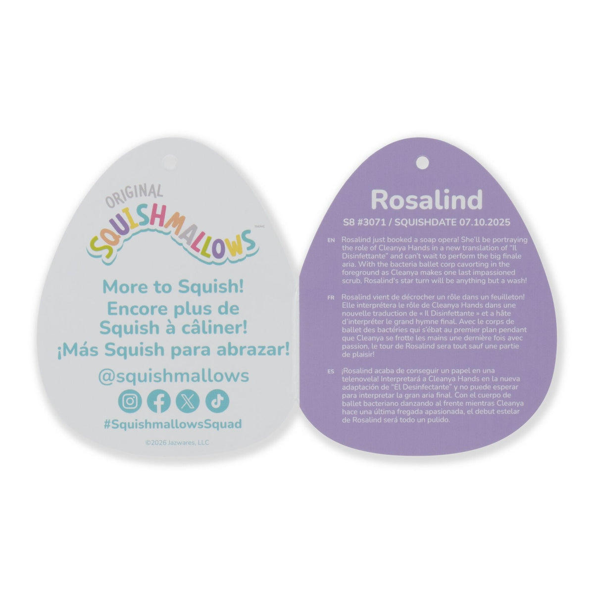 Squishmallows Classic | 8" Rosalind the Pink and Periwinkle Dutch Rabbit | Jazwares