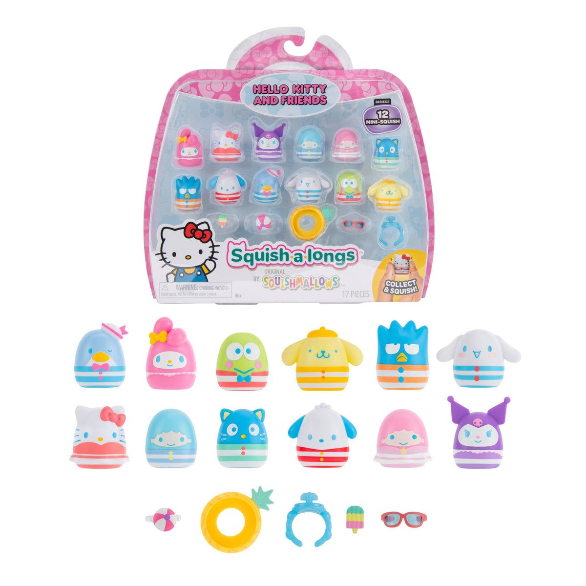 Squishmallows Best Seller | Squish-a-longs Hello Kitty and Friends Pool Party 12-Pack | Jazwares