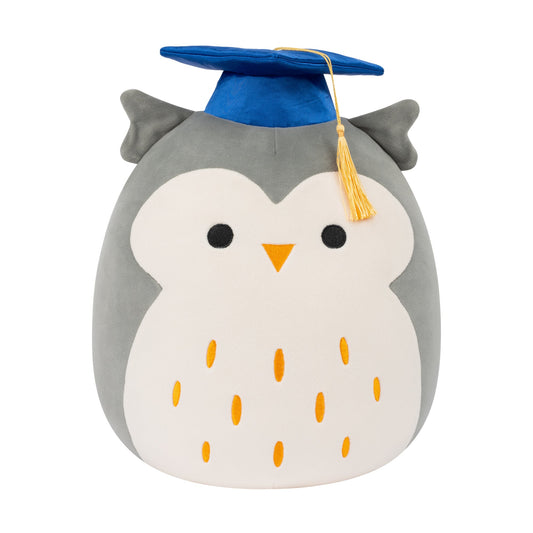 Squishmallows Recommended | 12" Hoot the Grey Owl with Blue Graduation Cap | Jazwares