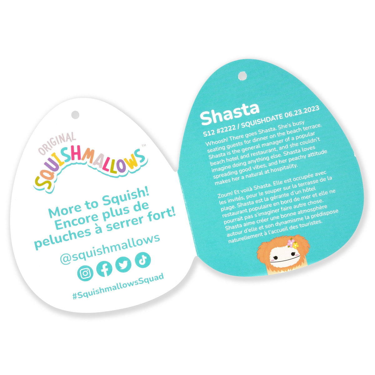 Squishmallows Signature | 12" Shasta the Peach Bigfoot with Tropical Flower | Jazwares