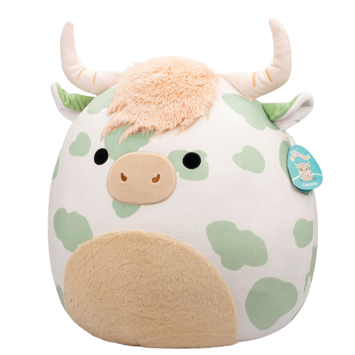 Squishmallows Essential | 20" Celestino the Sage Green Spotted Highland Cow | Jazwares