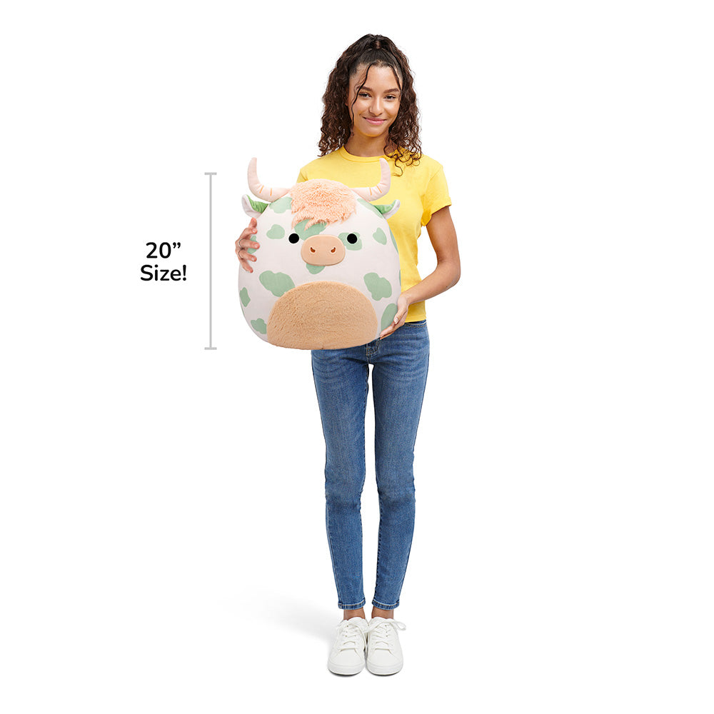 Squishmallows Essential | 20" Celestino the Sage Green Spotted Highland Cow | Jazwares