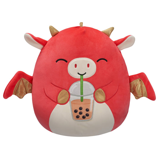 Squishmallows Premium | 12" Baiden the Red Dragon with Boba Drink | Jazwares